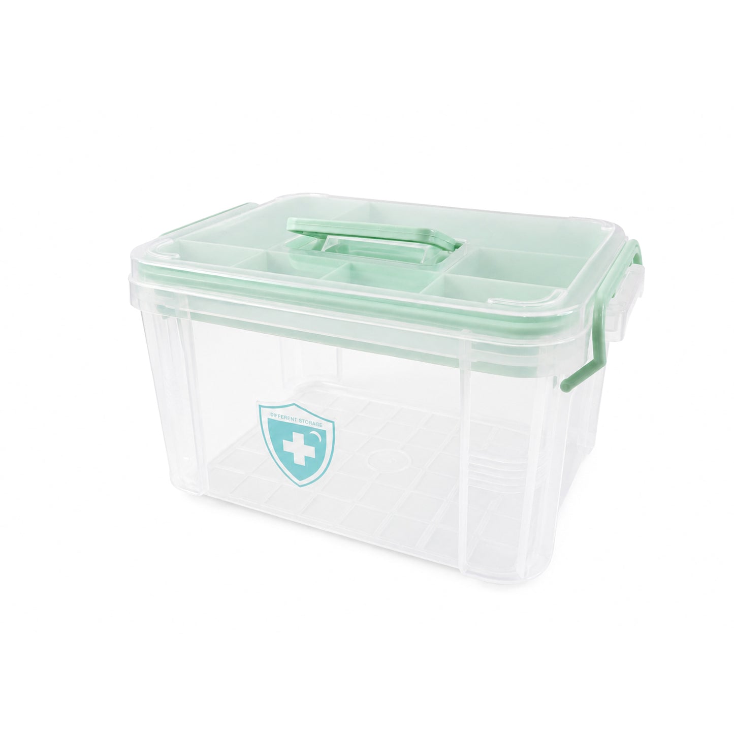 Wukusy plastic medicine storage box with lid, first aid tablet organizer, healthcare container for pills and small medical supplies.