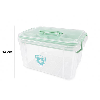 Wukusy plastic medicine storage box with lid, first aid tablet organizer, healthcare container for pills and tablets.