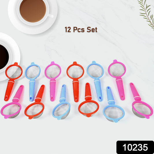 Set of 12 Wukusy plastic multipurpose tea and coffee strainers with fine mesh for brewing and filtering beverages.