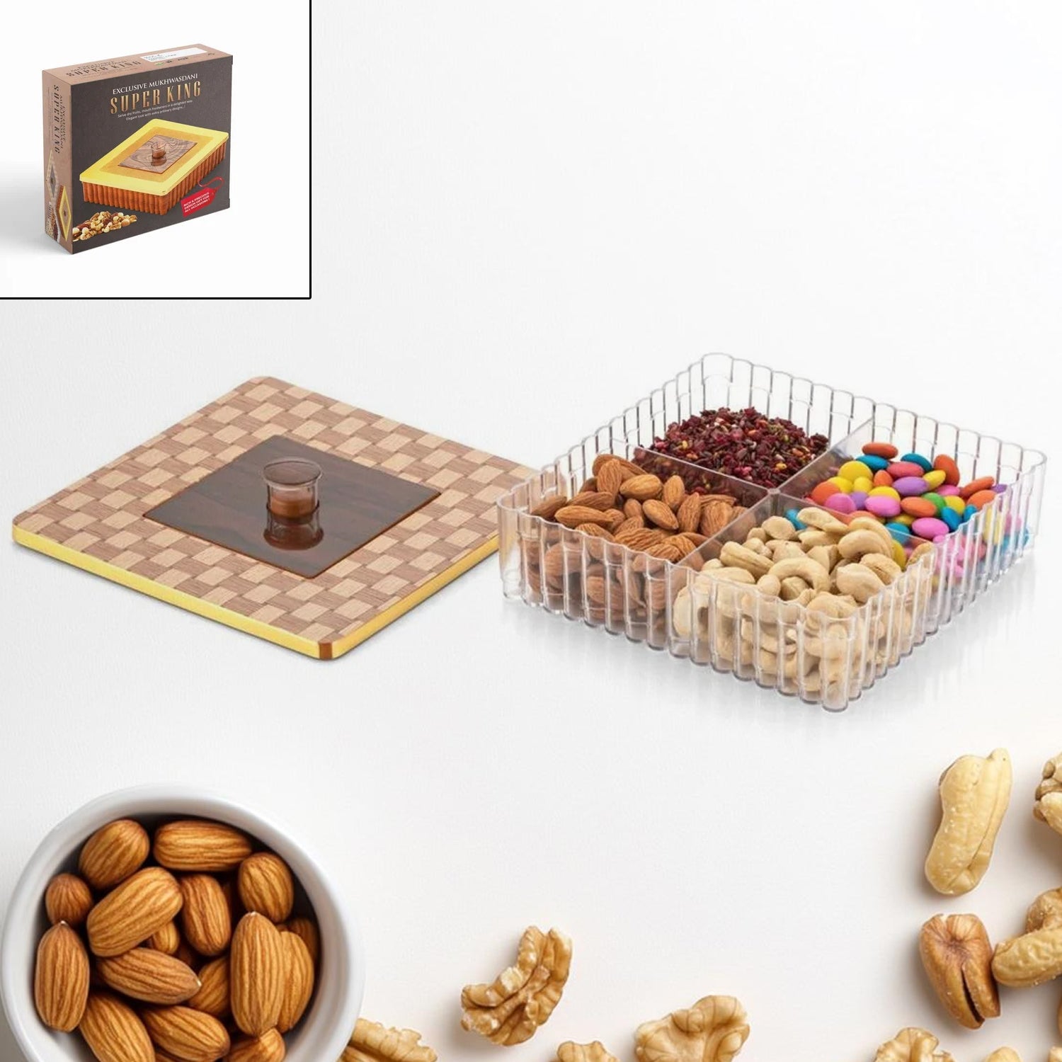 Wukusy Plastic Super King dry fruit box with lid, durable storage container for nuts and dried fruits, rectangular design.