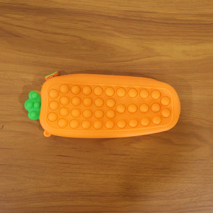 Wukusy Pop It pencil pouch with zipper, colorful silicone design for storing pencils and stationery, portable and fun.