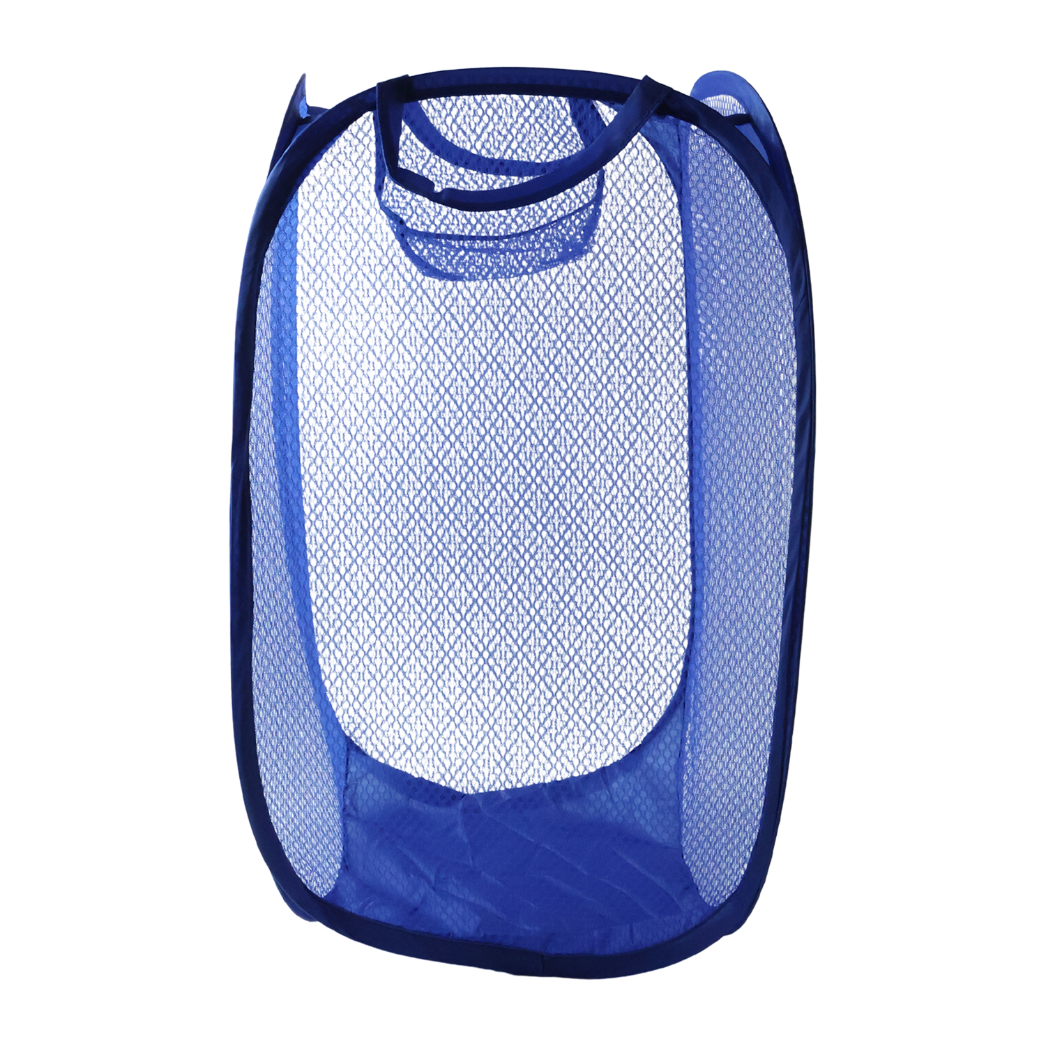 Wukusy pop-up mesh laundry basket, lightweight clothes hamper with 34x34x58cm dimensions, foldable and breathable fabric.