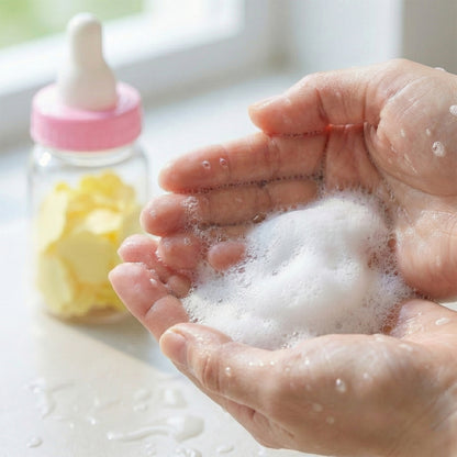 Wukusy portable baby bottle-shaped hand wash soap paper sheets set, compact and convenient for hand hygiene on the go.