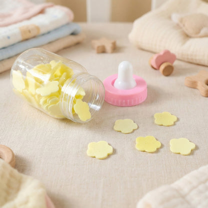 Wukusy portable baby bottle-shaped hand wash soap paper sheets set, compact and convenient for hygienic hand cleaning.