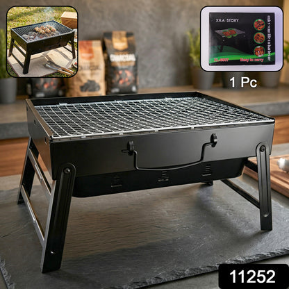 Wukusy portable foldable charcoal BBQ grill with grilling mesh, 36x27 cm compact outdoor cooking appliance