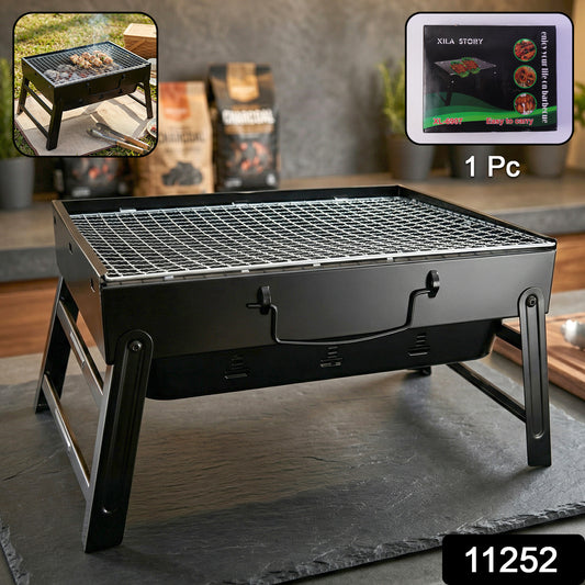 Wukusy portable foldable charcoal BBQ grill with grilling mesh, 36x27 cm compact outdoor cooking appliance