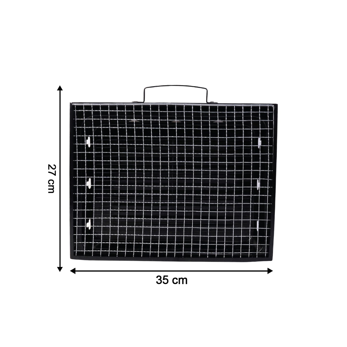 Wukusy portable foldable charcoal BBQ grill with grilling mesh, 36x27 cm, compact outdoor cooking device.