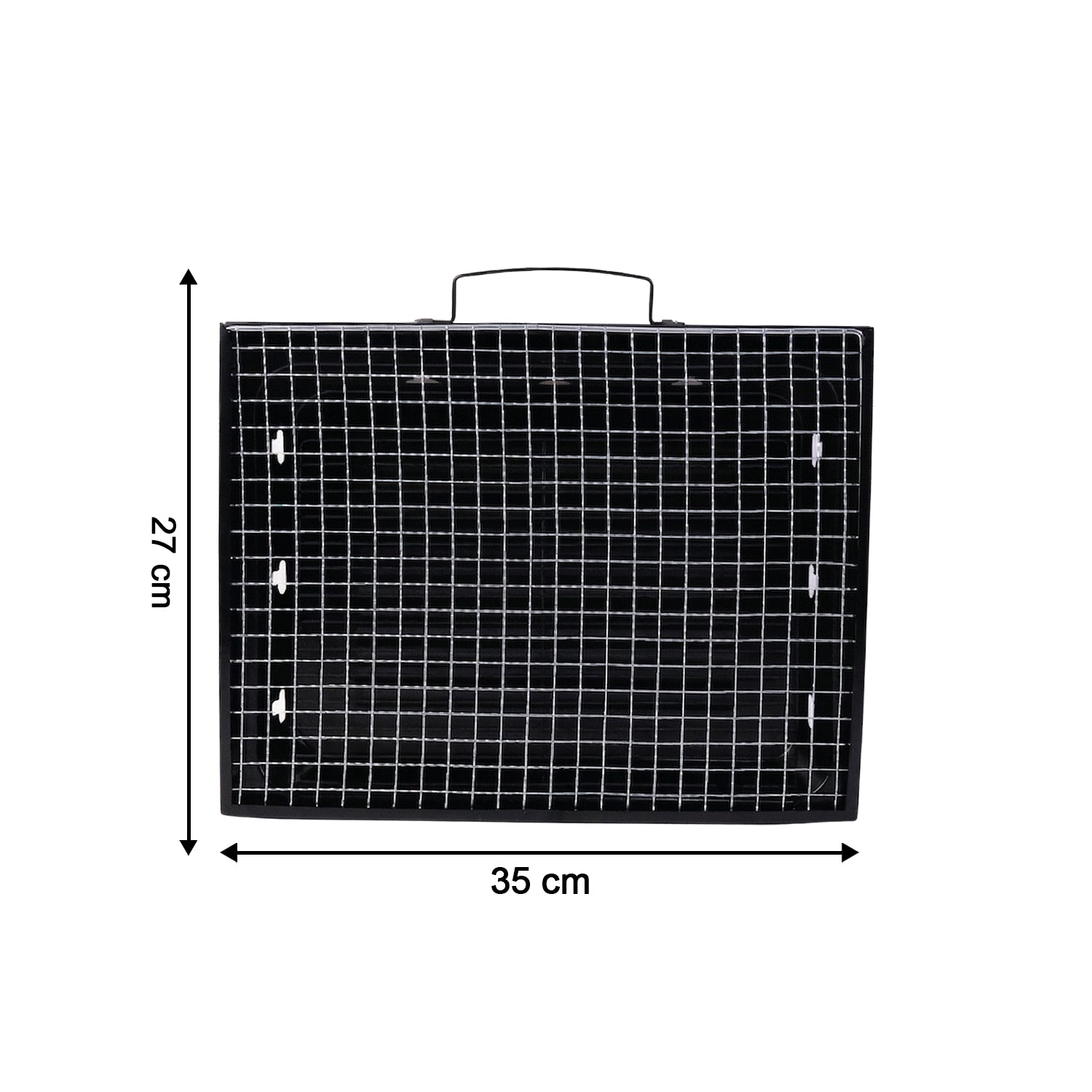 Wukusy portable foldable charcoal BBQ grill with grilling mesh, 36x27 cm, compact outdoor cooking device.