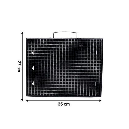 Wukusy portable foldable charcoal BBQ grill with grilling mesh, 36x27 cm, compact outdoor cooking device.