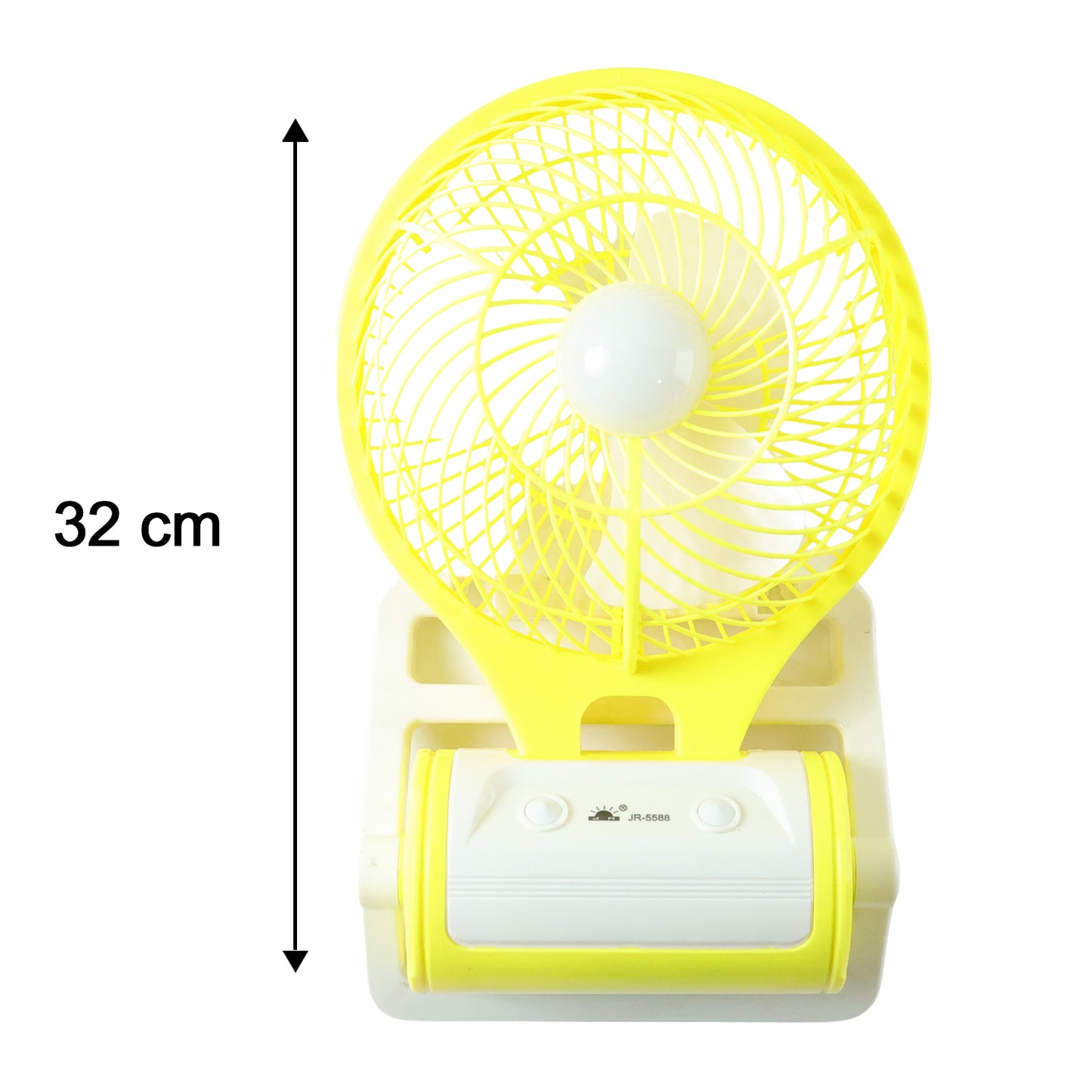 Wukusy portable rechargeable LED light with mini table fan, compact and versatile for outdoor or indoor use.