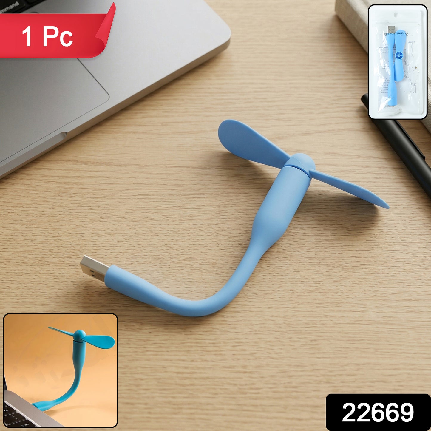 Wukusy portable USB mini flexible fan, compact handheld cooling device with adjustable head for personal use.