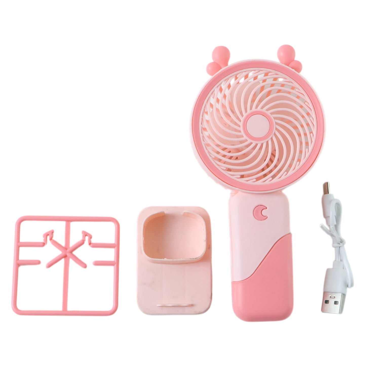 Wukusy portable USB rechargeable mini fan with LED light, compact handheld fan with adjustable settings in a 1-set package.