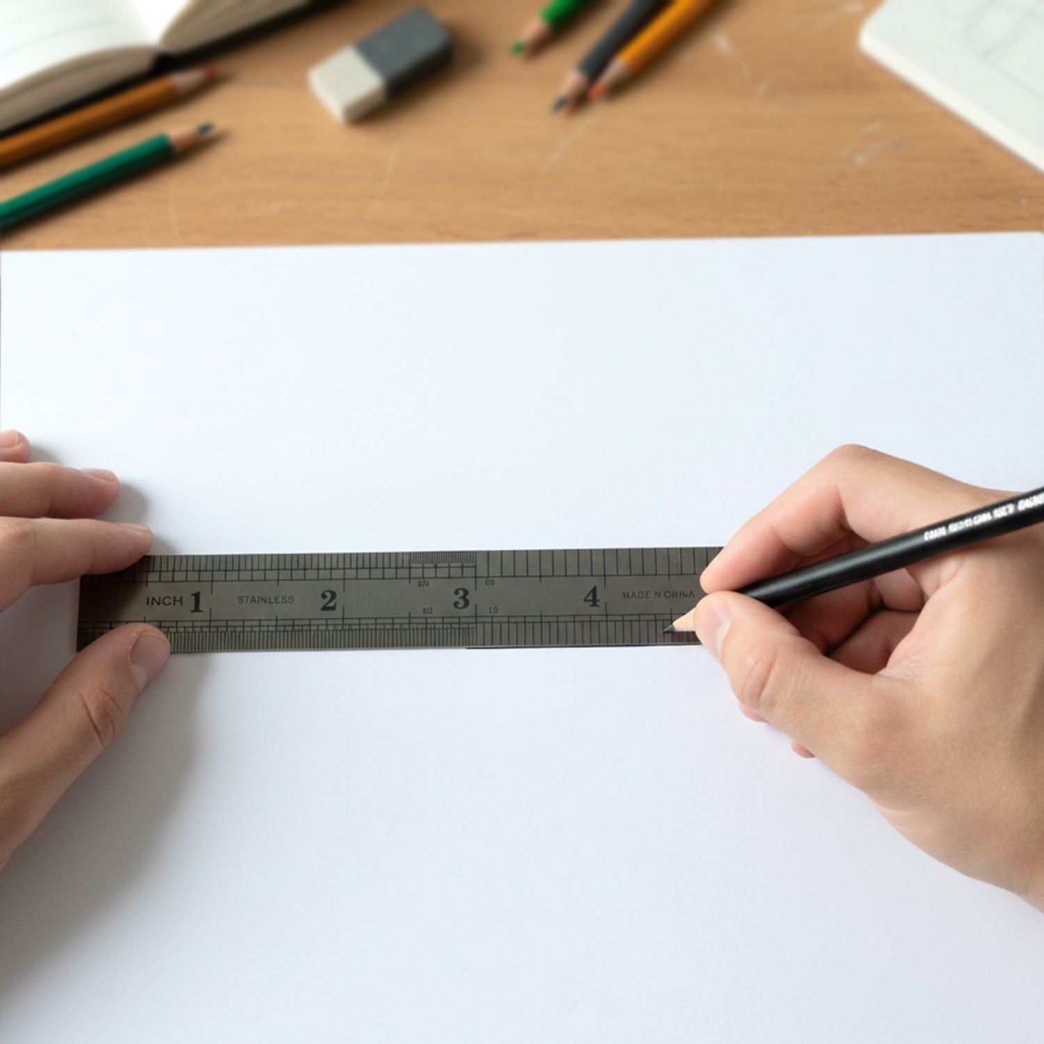Wukusy 15 cm precision measuring ruler scale, single plastic ruler for accurate measurement and drawing tasks.