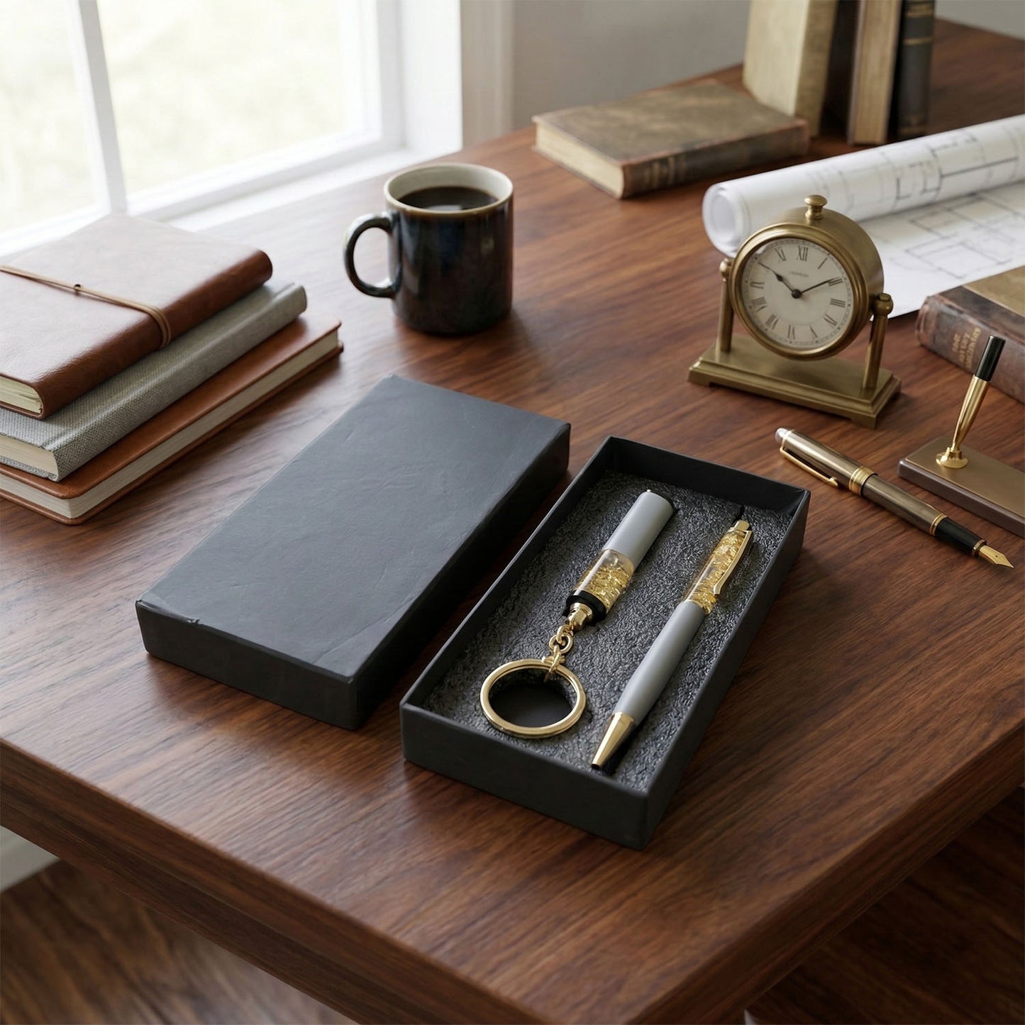 Wukusy premium 2-in-1 keychain and pen combo gift set, featuring a stylish keychain attached to a sleek pen.