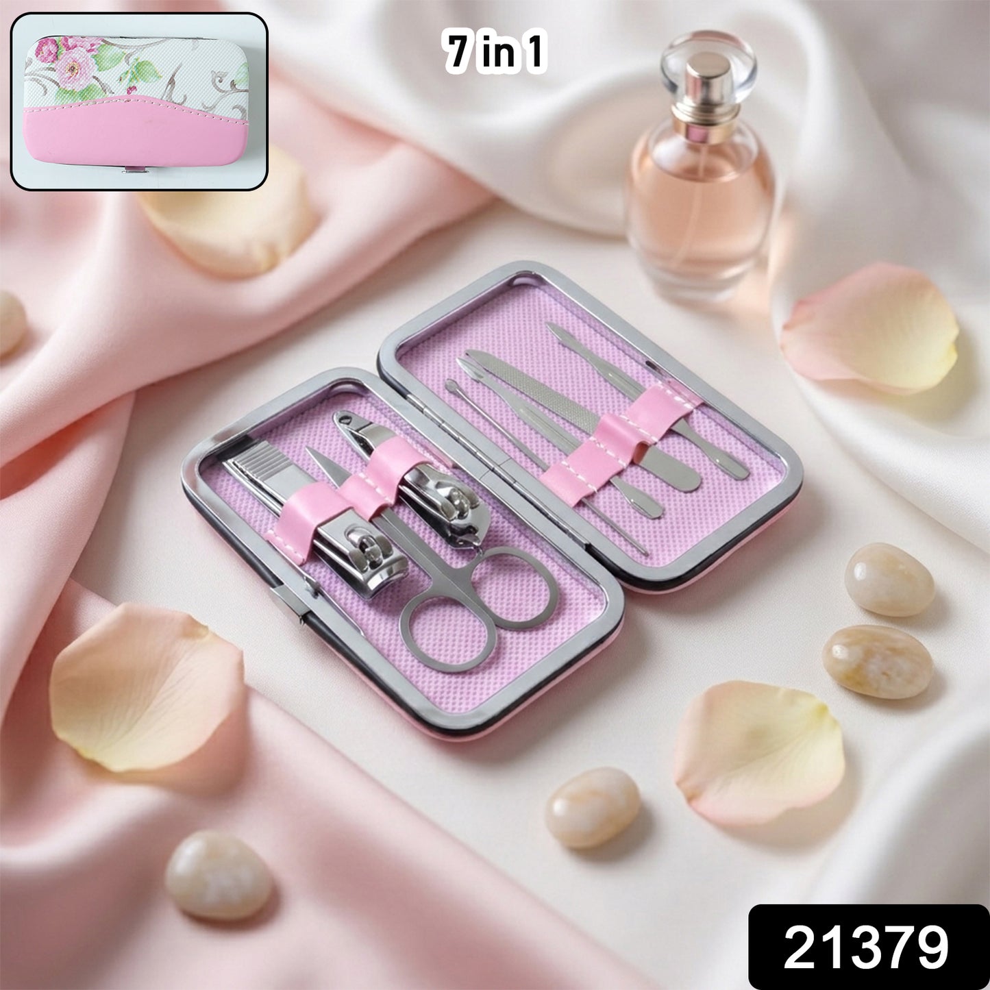 Wukusy Premium 7-in-1 Manicure Pedicure Nail Care Kit with various tools for nail grooming and care.