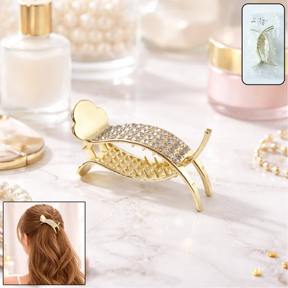 Wukusy premium crystal studded hair claw clip for women, showcasing a sleek, elegant design with sparkling crystals.