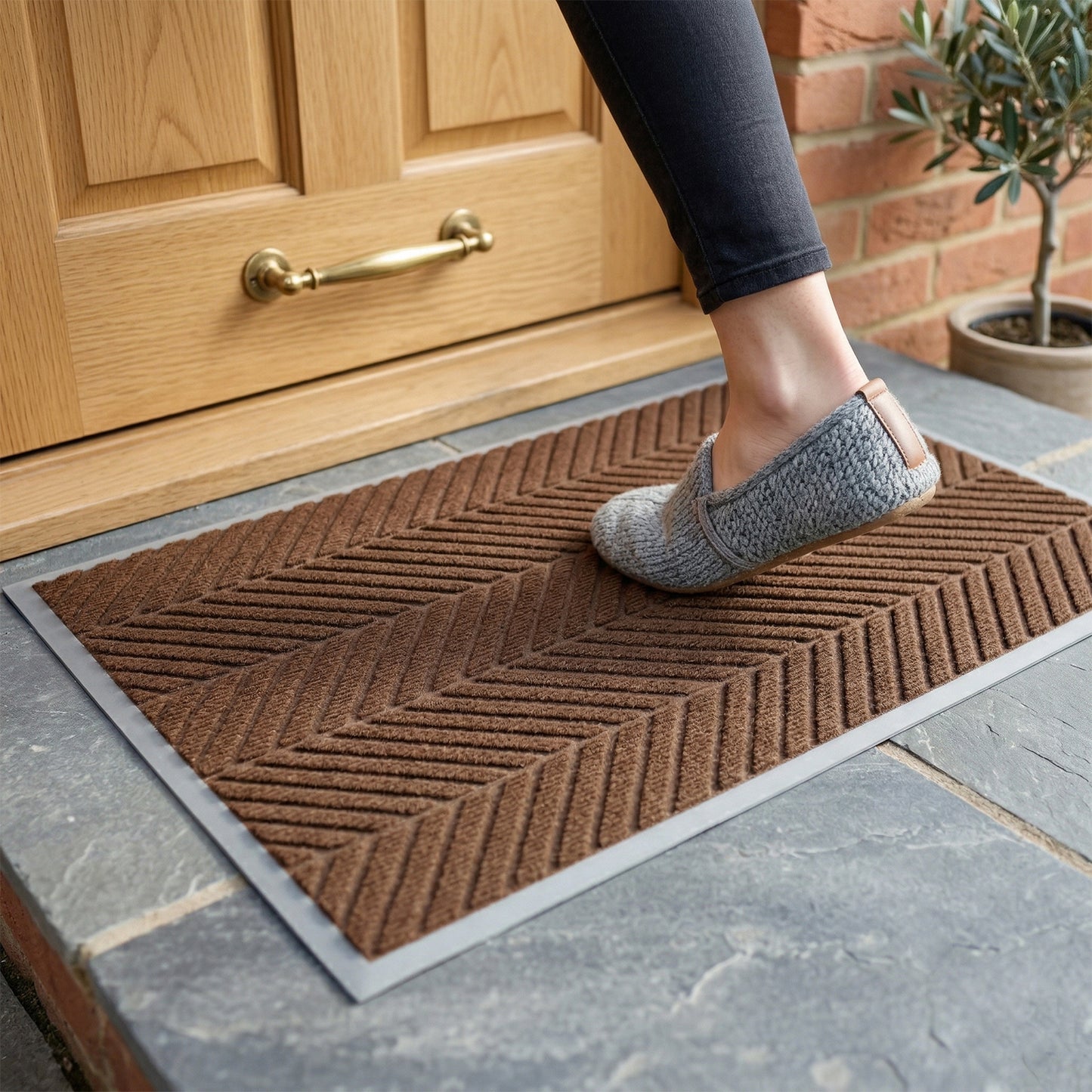 Wukusy premium designer anti-slip door mat with mixed patterns, durable and stylish for indoor or outdoor use.