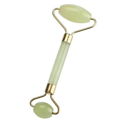 Wukusy premium dual-head jade stone face roller and Gua Sha massage tool set for facial skincare and relaxation.