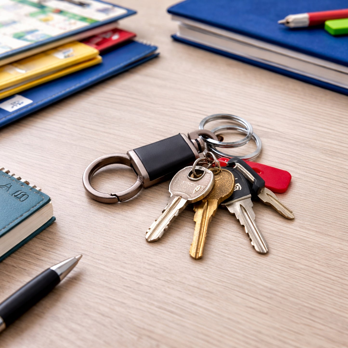 Wukusy premium dual ring metal key holder with rotating swivel and key rings, designed for secure and organized key storage.