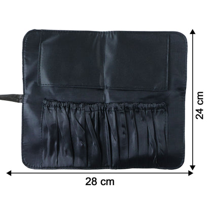 Wukusy premium foldable makeup brush organizer bag with multiple compartments, designed for easy storage and travel.