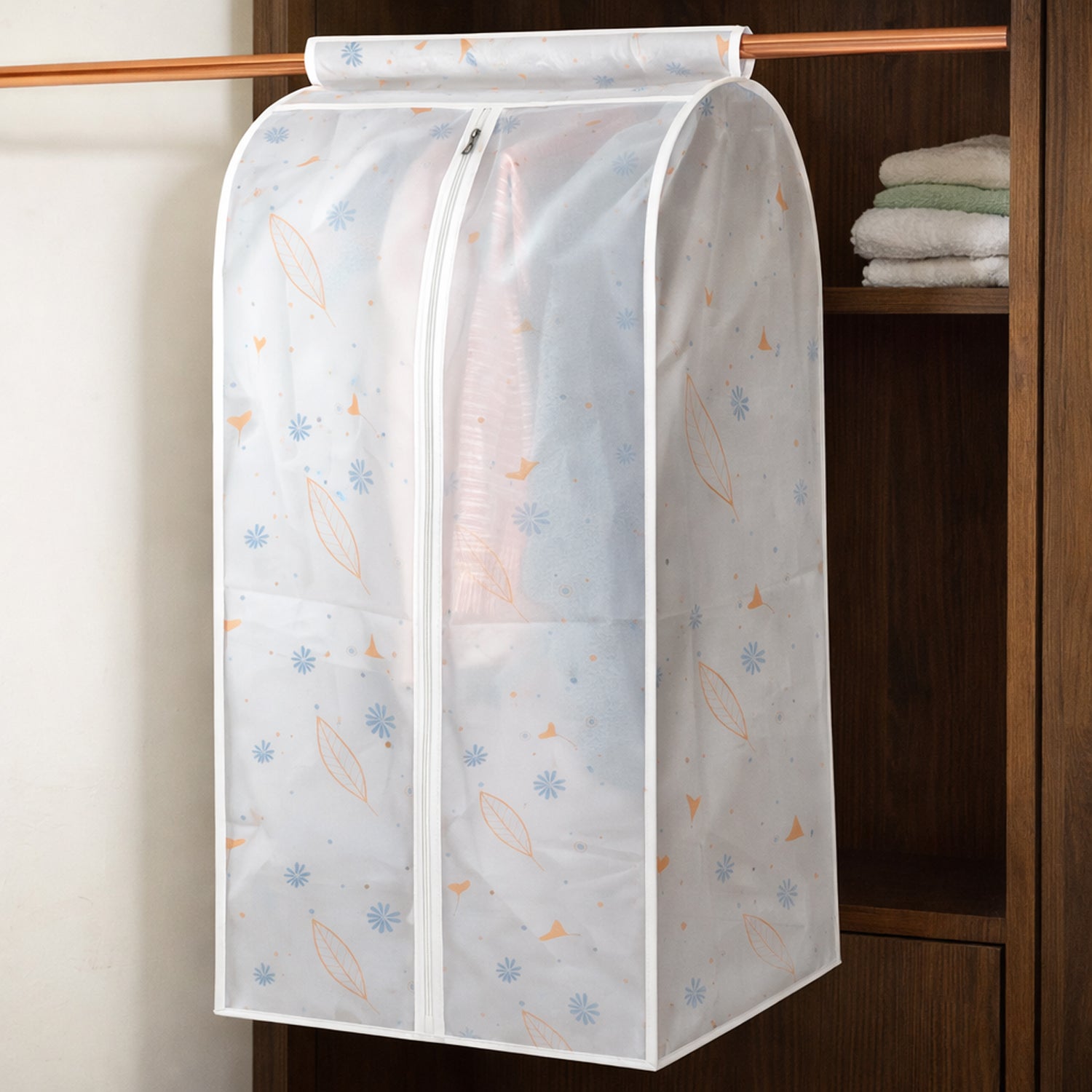 Wukusy premium hanging clothes storage cover bag, 120 cm, clear protective garment cover for wardrobe organization.
