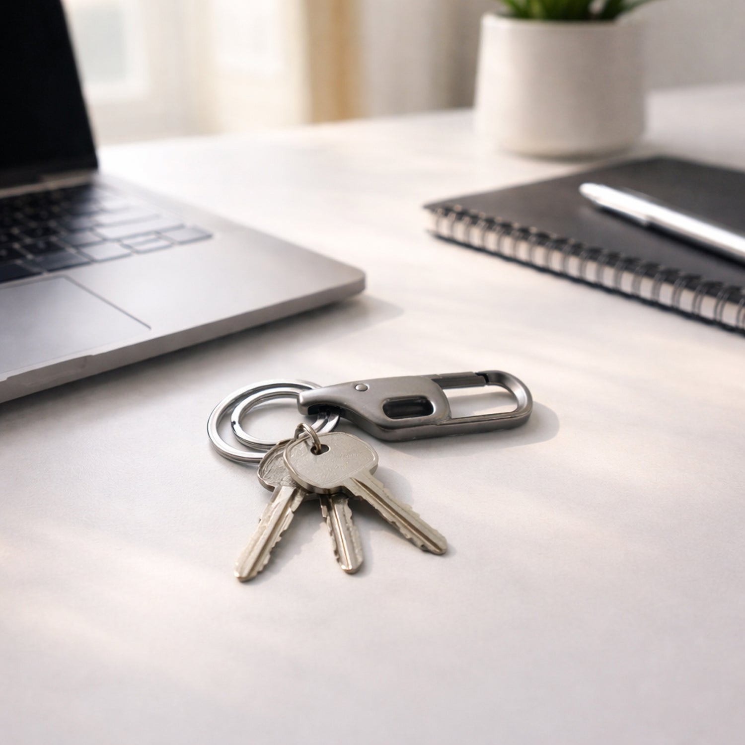 Wukusy heavy-duty metal keychain with push lock and dual rings, durable and secure for key organization.