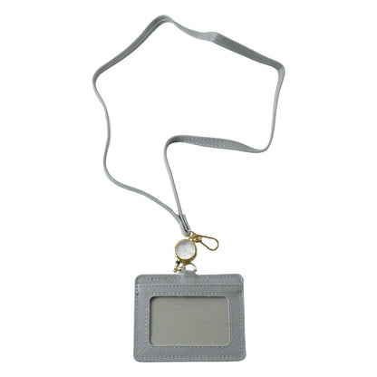 Wukusy premium ID card holder with adjustable neck strap, clear plastic window for ID display, black color, single piece.