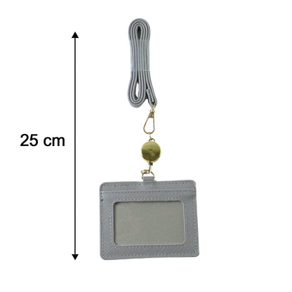 Wukusy premium ID card holder with adjustable neck strap, clear transparent window, and secure clip for easy access.