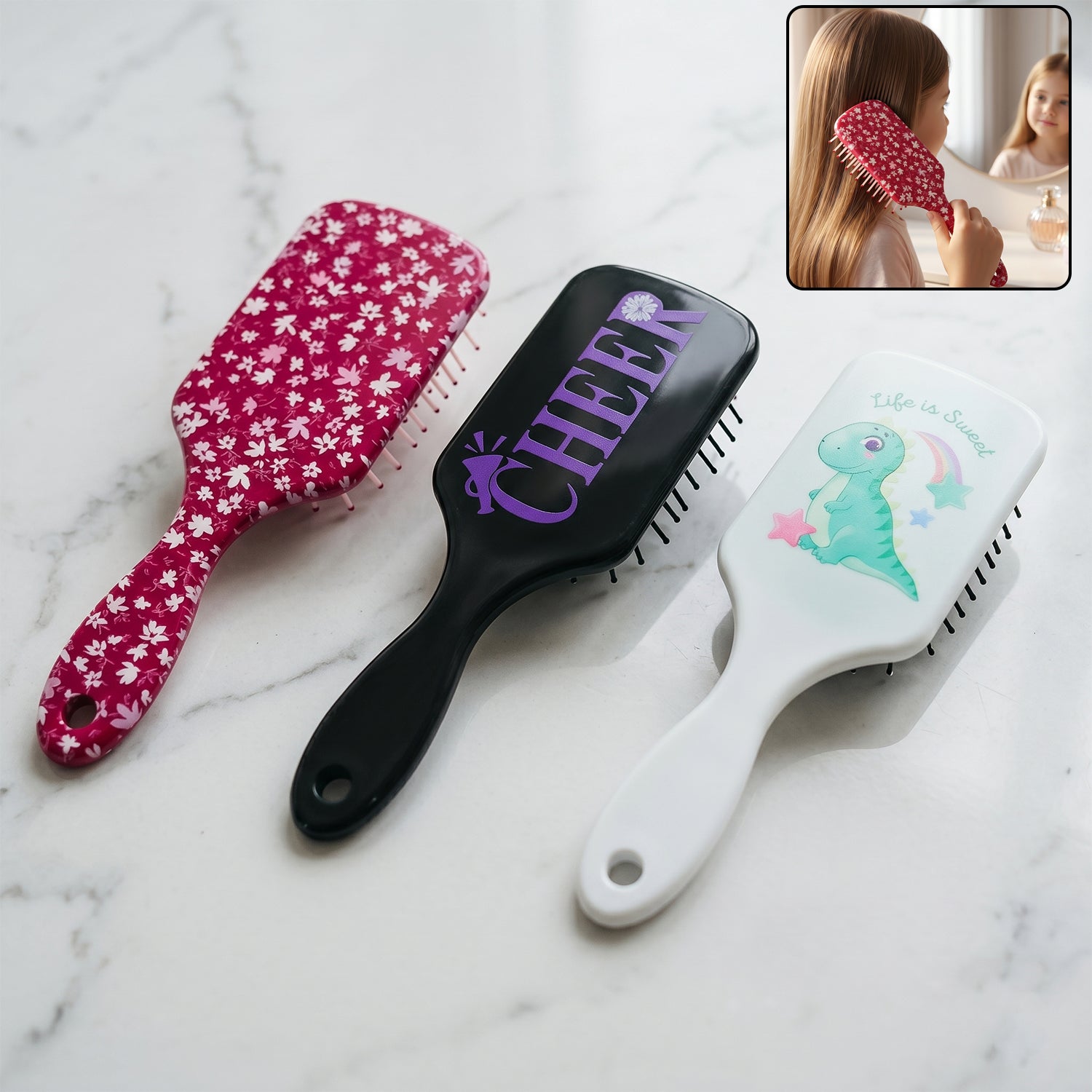 Wukusy premium kids hair brush with colorful, fun designs and mixed patterns, suitable for children's hair grooming.
