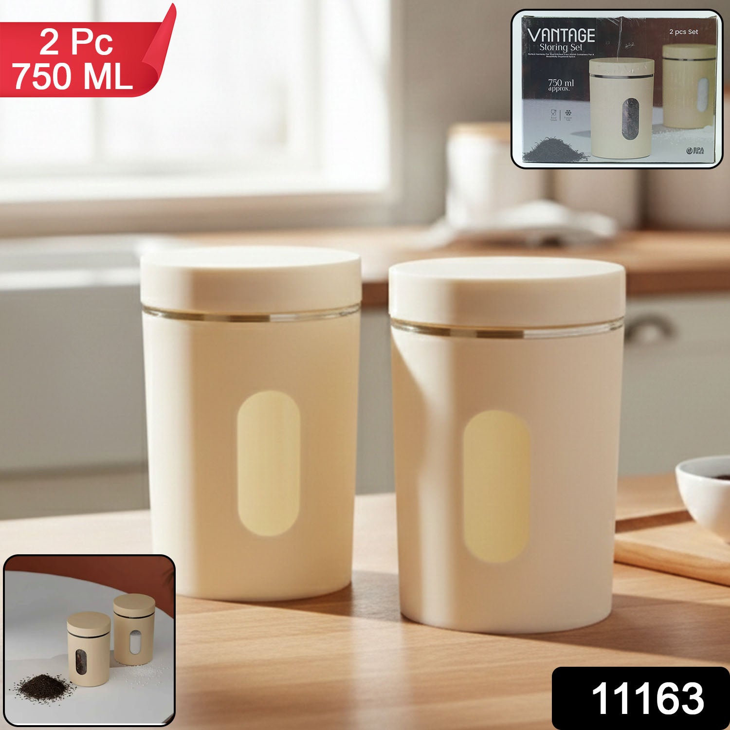 Wukusy premium kitchen storage container set with two 750ml clear plastic jars for food organization and freshness