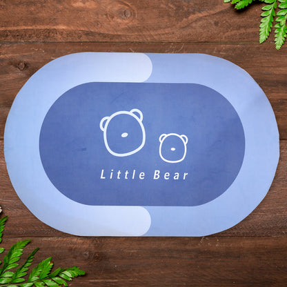 Wukusy Premium Little Bear printed soft non-slip bath mat in 118x79 cm with colorful bear design on a bathroom floor.