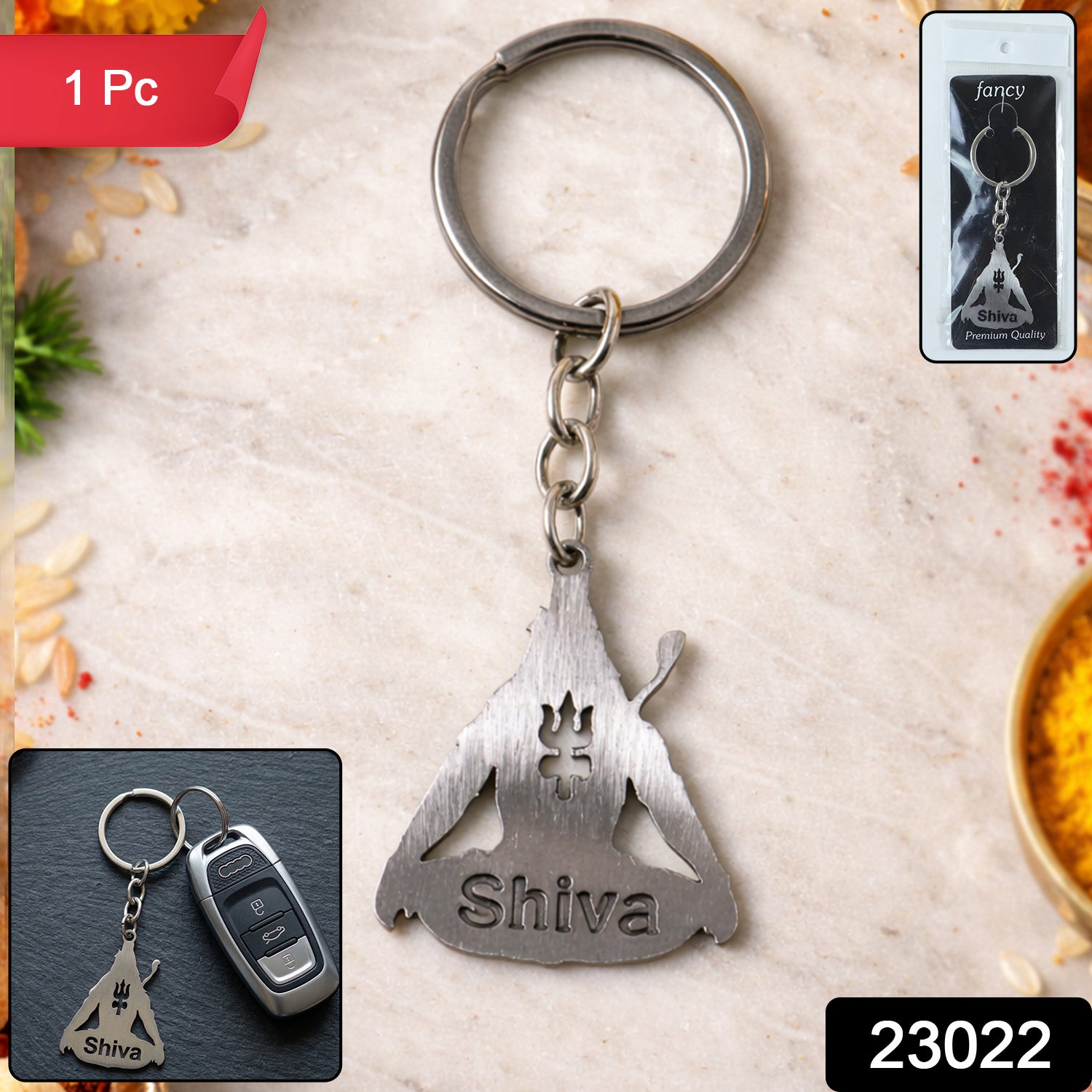 Premium metal Lord Shiva Trishul design keychain by Wukusy featuring a detailed Trishul pendant.