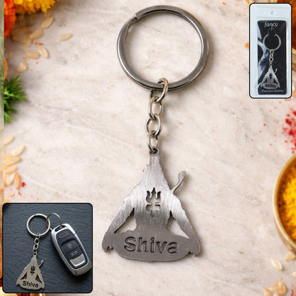 Metal Lord Shiva Trishul keychain by Wukusy featuring a detailed Trishul design, perfect for spiritual accessories or key organization.
