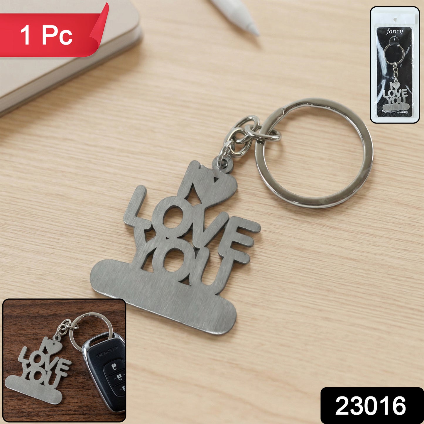 Wukusy premium metal love you keychain with engraved message, showcasing a sleek and durable design.