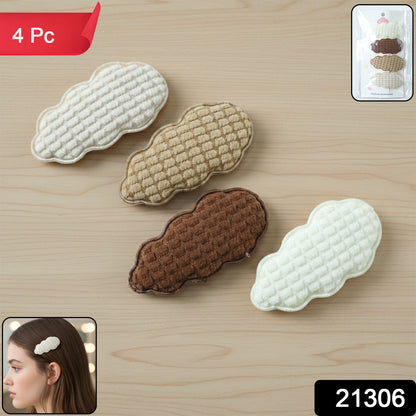 Set of four Wukusy premium padded cloud-shaped hair clips, colorful and stylish for securing hair comfortably.