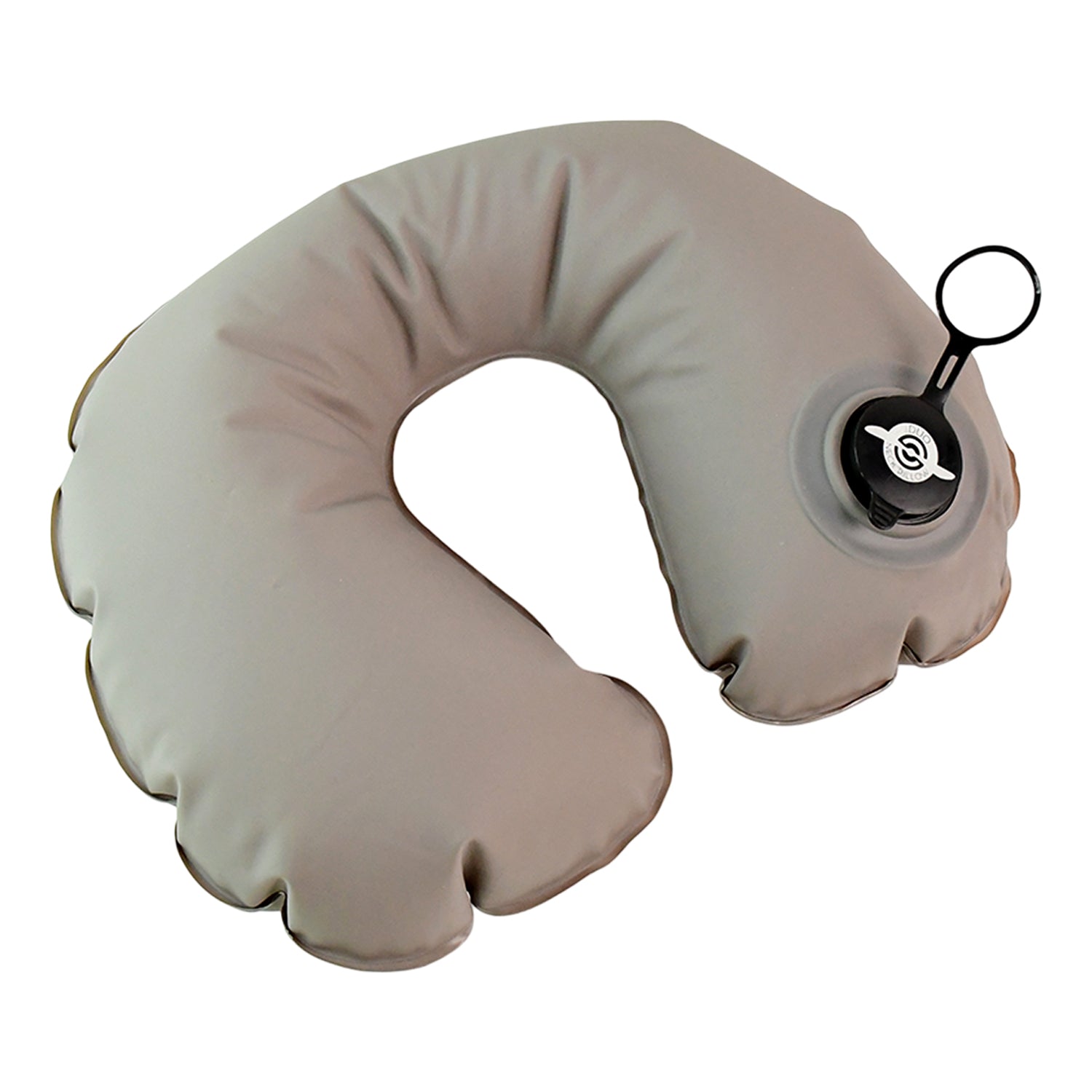 Wukusy premium inflatable travel neck pillow, shown deflated and inflated, providing neck support for comfortable travel.
