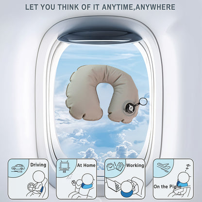 Wukusy premium inflatable travel neck pillow in gray, designed for comfort and support during journeys.