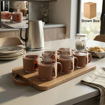 Set of six Wukusy premium round tea cups with smooth ceramic finish, ideal for serving hot beverages.