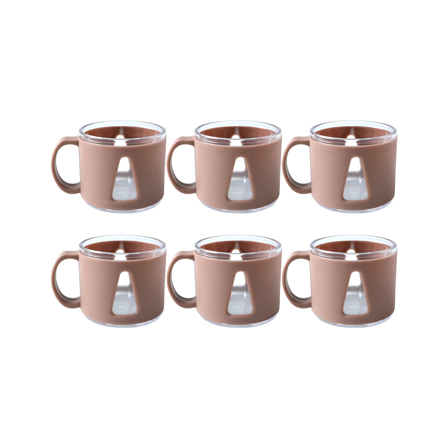 Six elegant round tea cups from Wukusy's premium tea cup set, displayed in a neat arrangement on a white background.