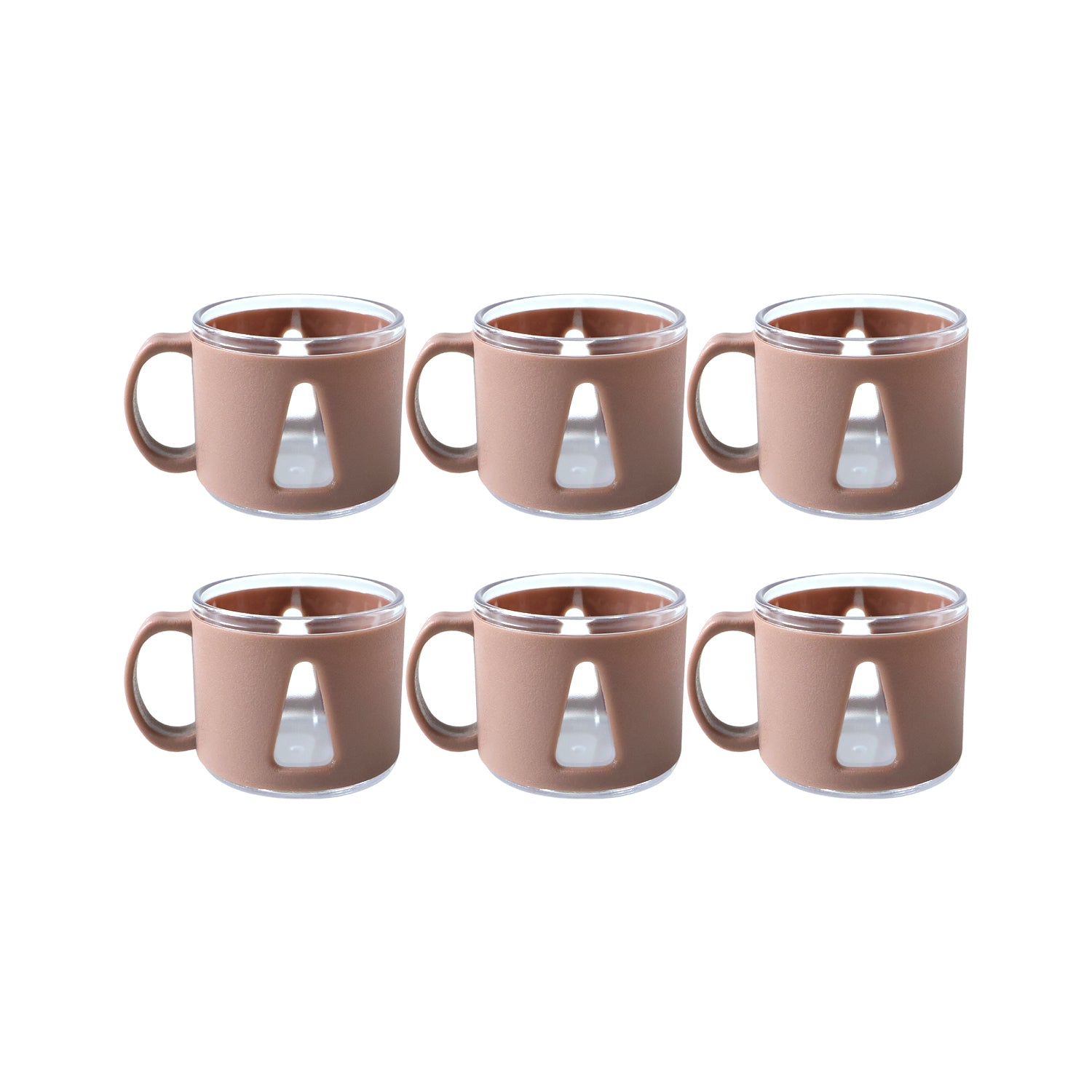 Six elegant round tea cups from Wukusy's premium tea cup set, displayed in a neat arrangement on a white background.