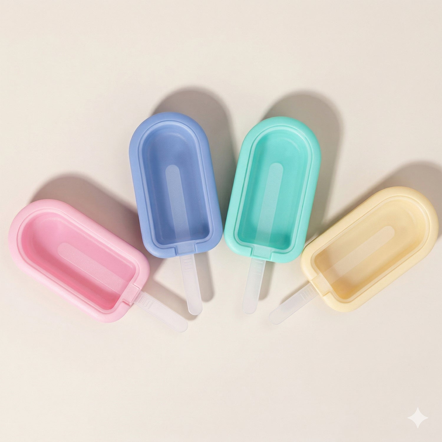 Wukusy premium silicone ice cream popsicle mold set with four colorful molds for making homemade frozen treats.