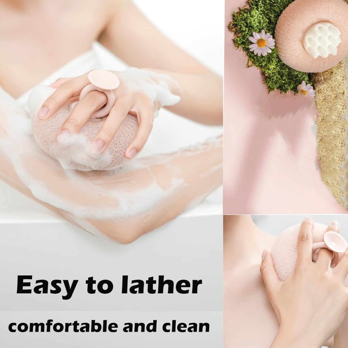 Wukusy premium soft exfoliating round bath scrubber for gentle skin cleansing and exfoliation in the shower.