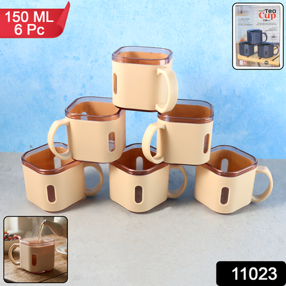 Set of six Wukusy premium square shape tea cups, 150 ml capacity each, for elegant tea serving and presentation.