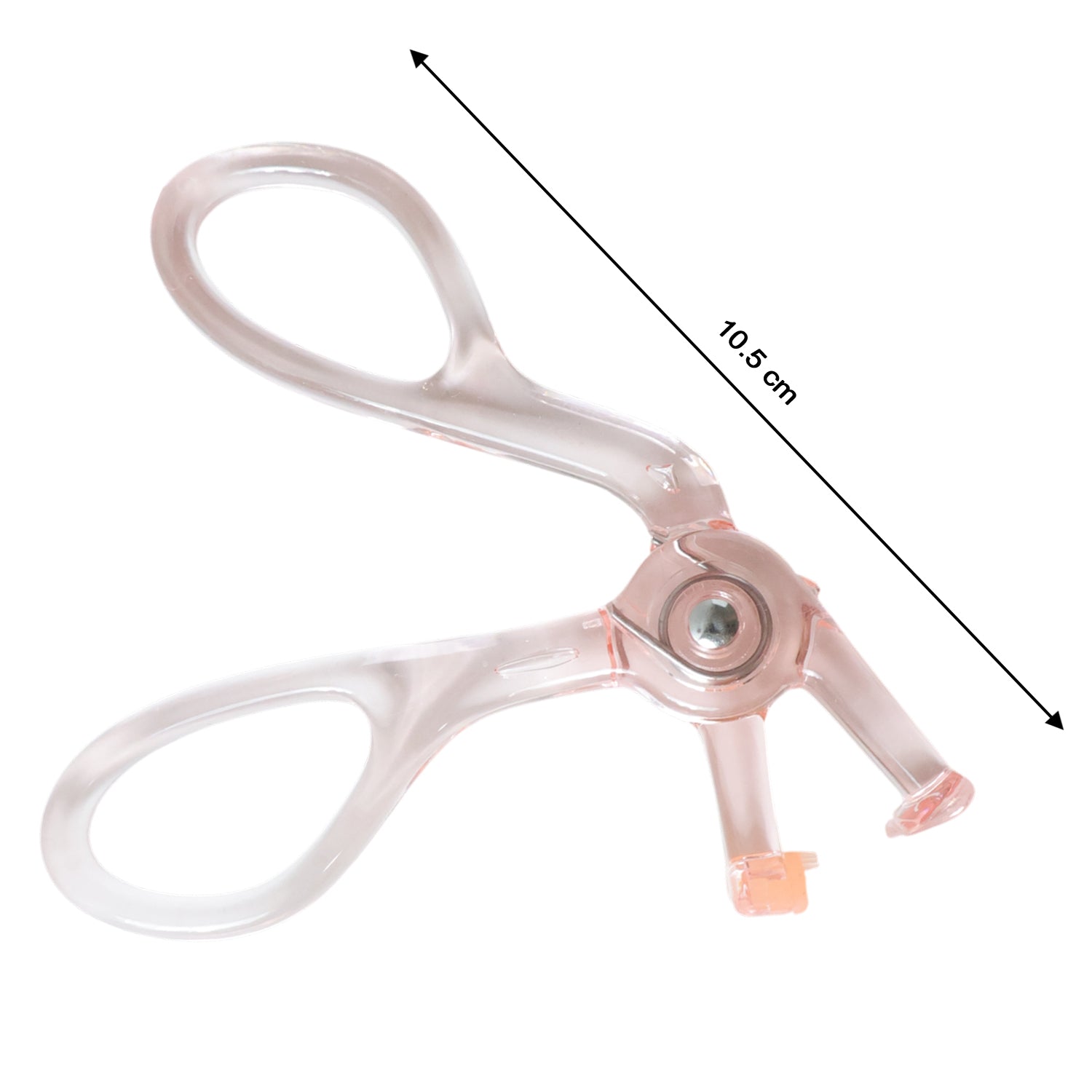 Wukusy premium transparent plastic eyelash curler with metal clamp and soft grip handles on a white background.
