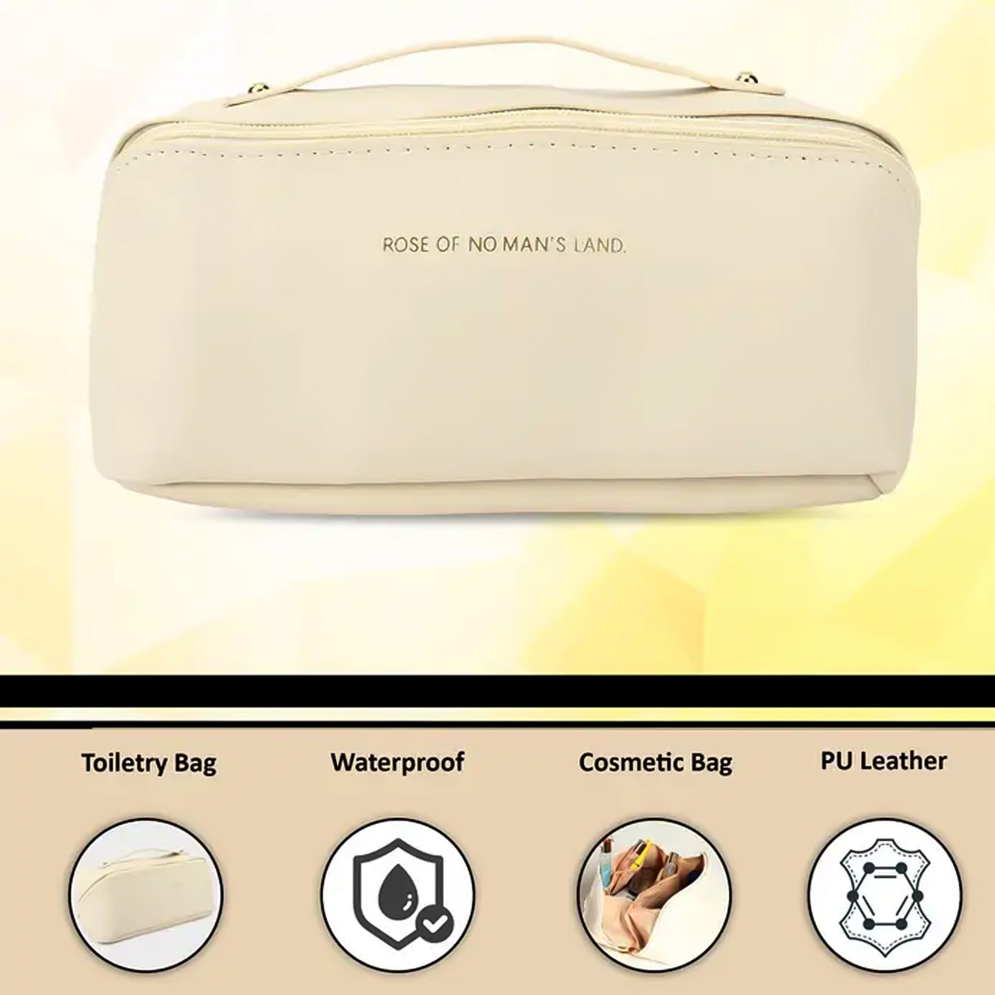 Wukusy premium travel makeup and toiletry organizer pouch with zipper and handle, compact and portable for travel storage.