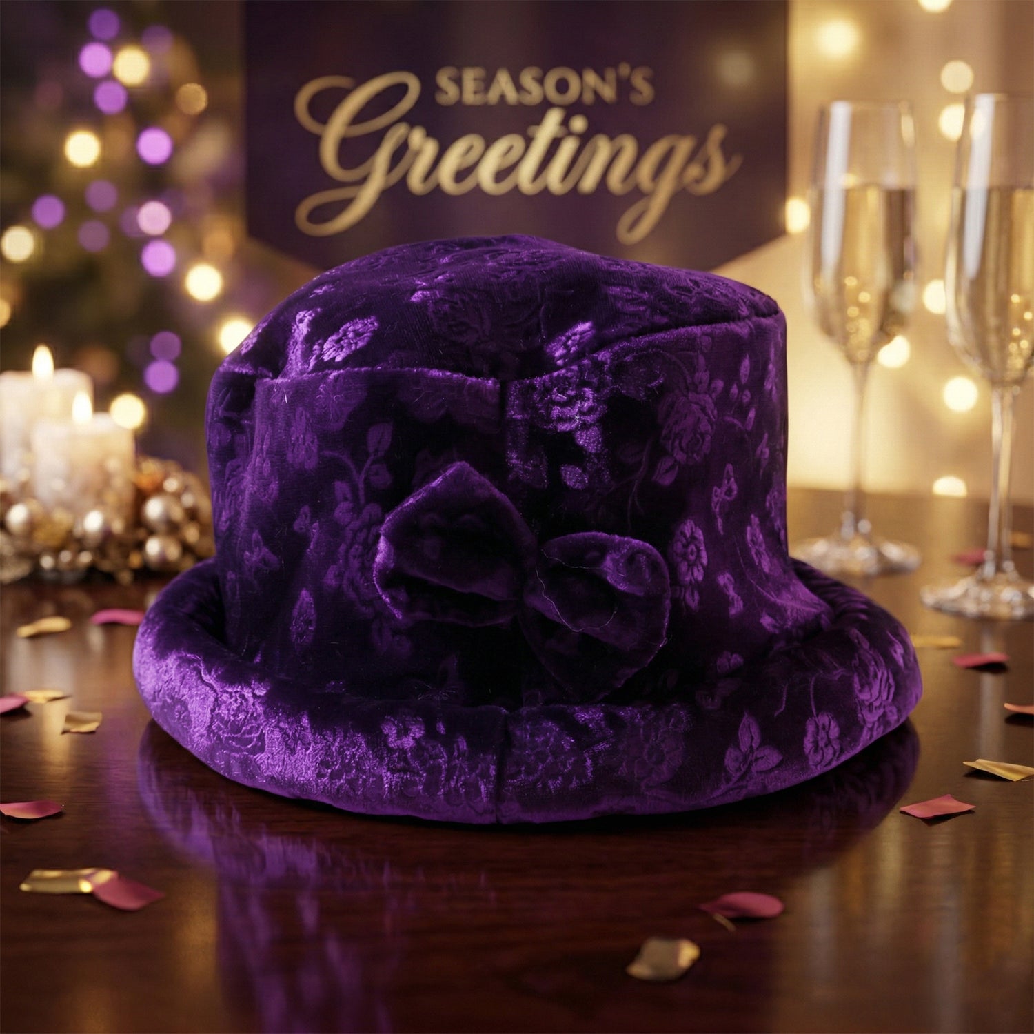Wukusy premium velvet designer bucket hat for women, stylish and soft, shown on a model wearing the black velvet hat.