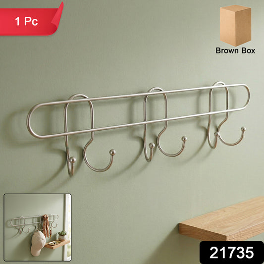 Wall-mounted metal multi-hook rack by Wukusy showing sleek, durable hooks for organizing coats, hats, or bags in a modern space.