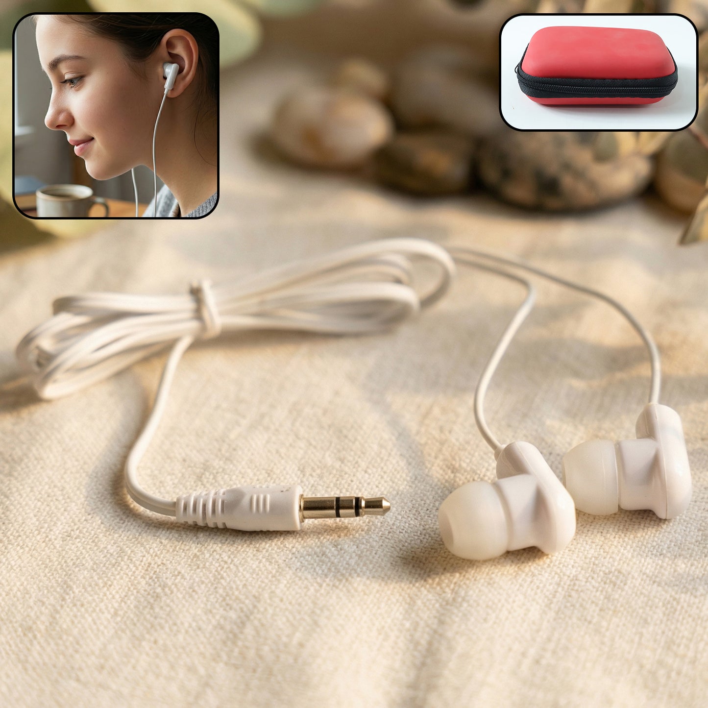Wukusy premium wired earphones with zipper carry case, in black with silver accents, showing the earphone and case open.