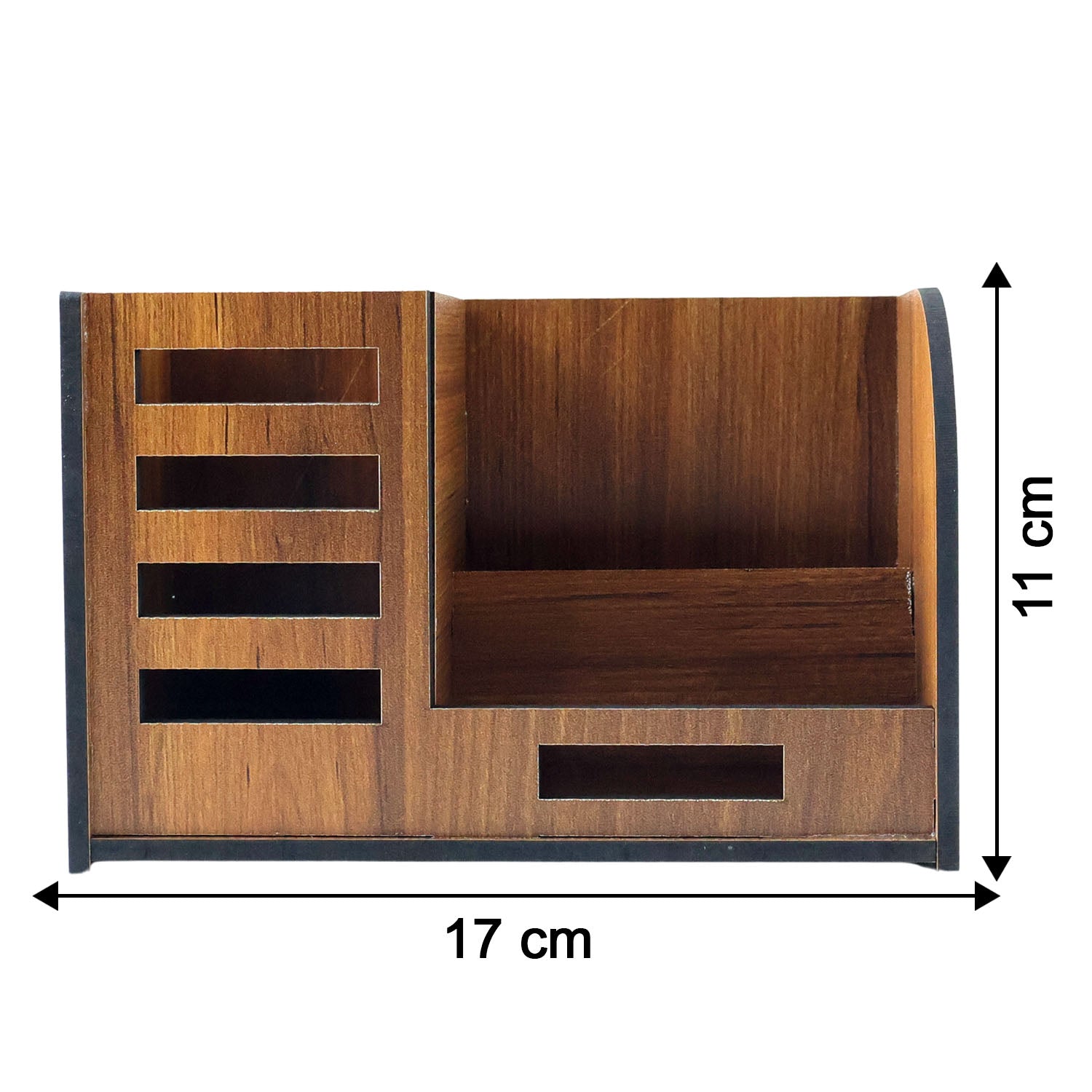 Wukusy premium wooden desk organizer with phone stand, pen holder, and card holder for workspace organization.