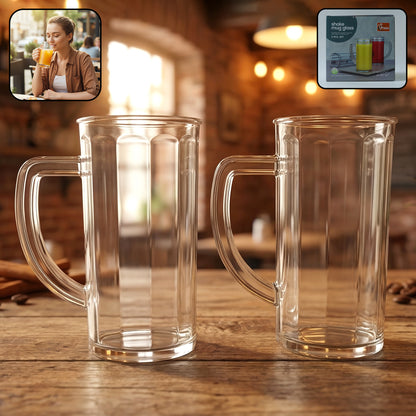 Wukusy Prexo plastic shake mug glass with handle, 2-piece set, 400ml capacity, clear design for beverages